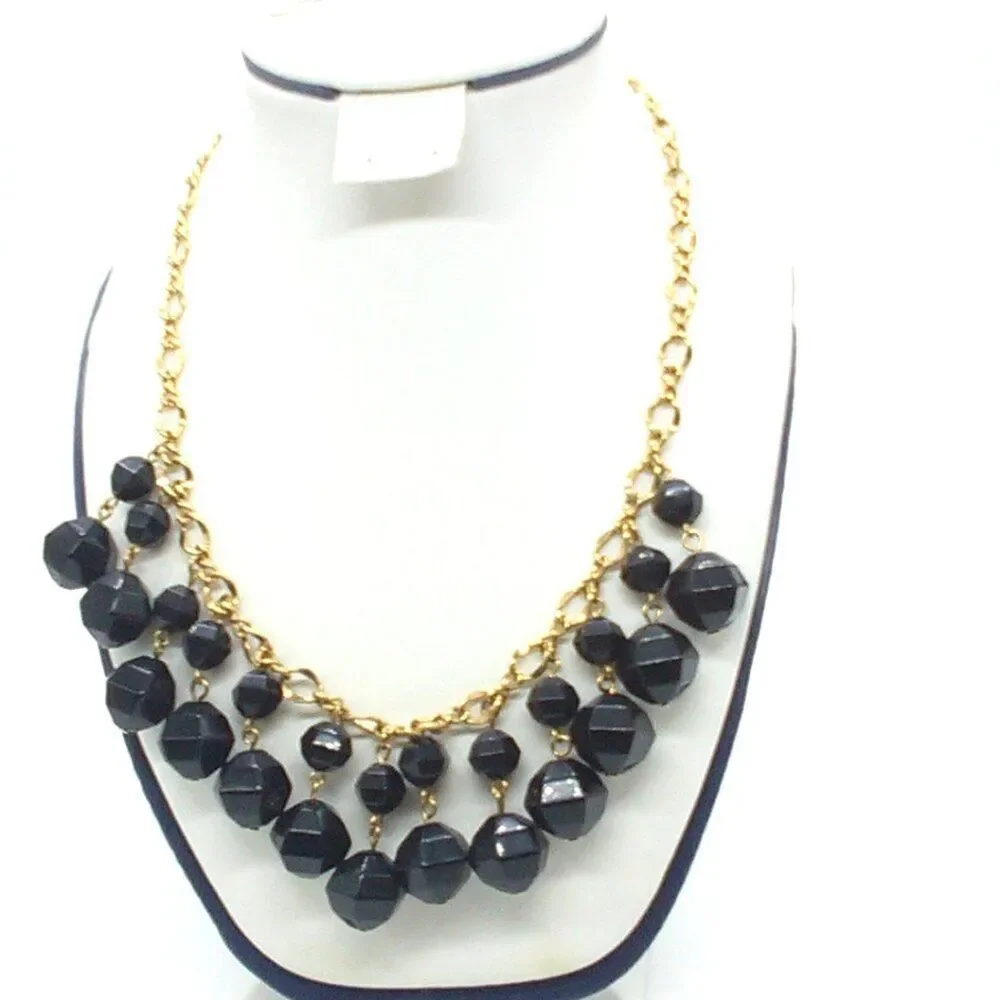Kate Spade NY Black Faceted Bead Gold Plated Statement Necklace 17-19